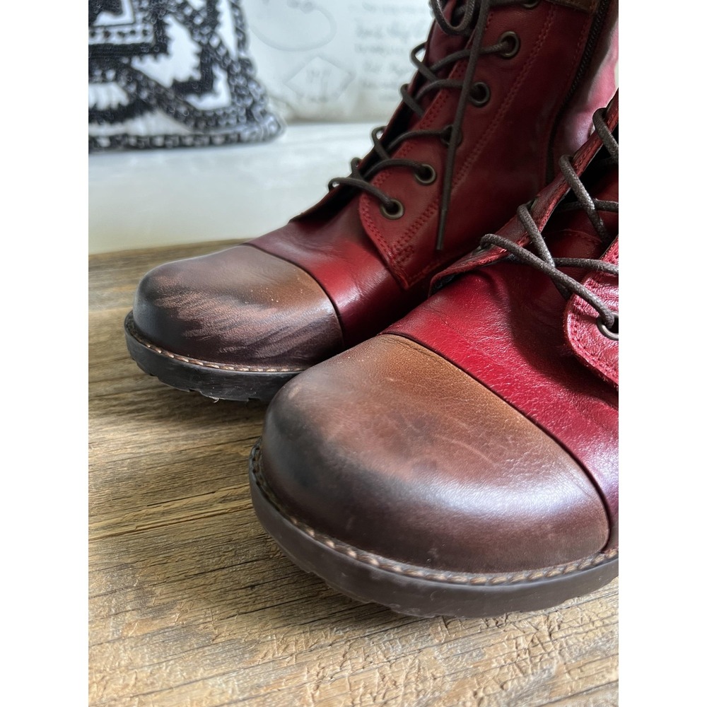Jafa Boots Womens Size 41 10 Red Brown Leather Combat Ankle Buckle Zip Lace Up - Picture 2 of 13